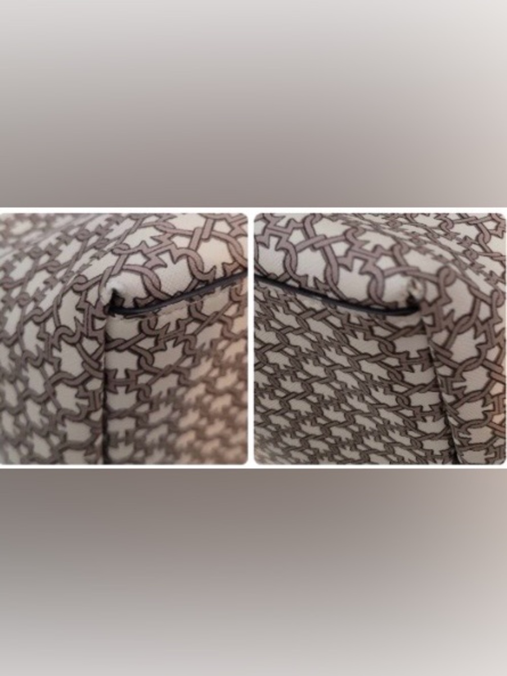 Kate Spade Link Shoulder Tote Bag Taupe Cream Coated Canvas Purse - Picture 12 of 16